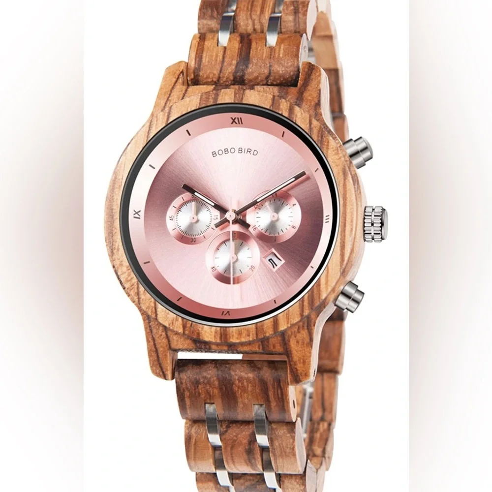 WOMANS PINK WOODEN FASHION WORK WATCH NEW